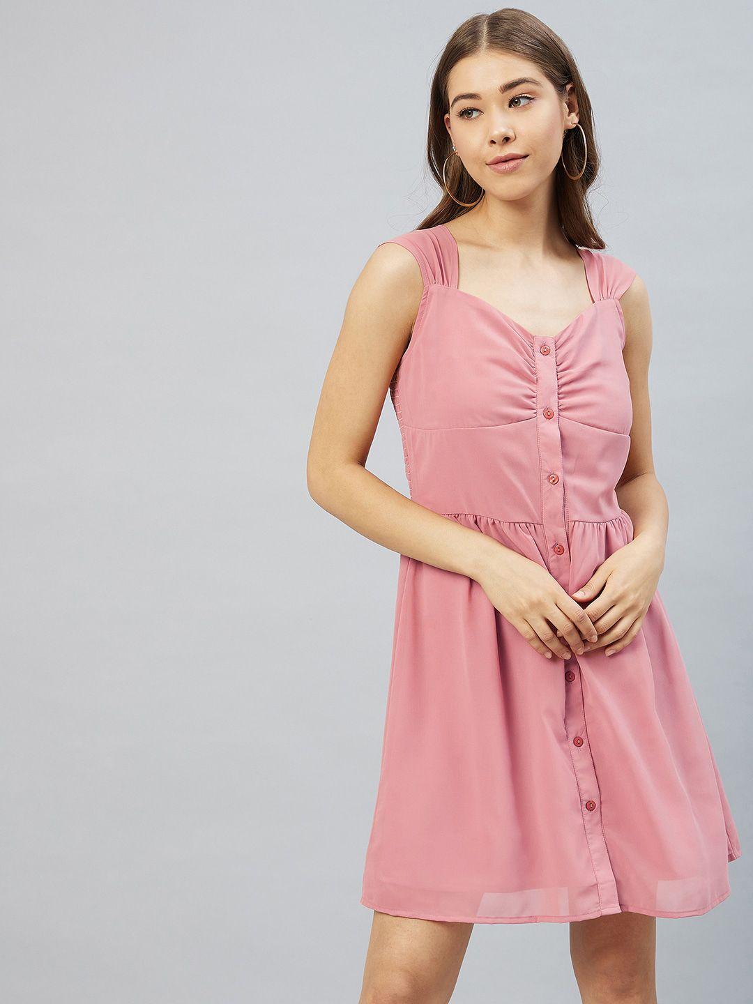 marie claire women peach-coloured georgette a-line dress