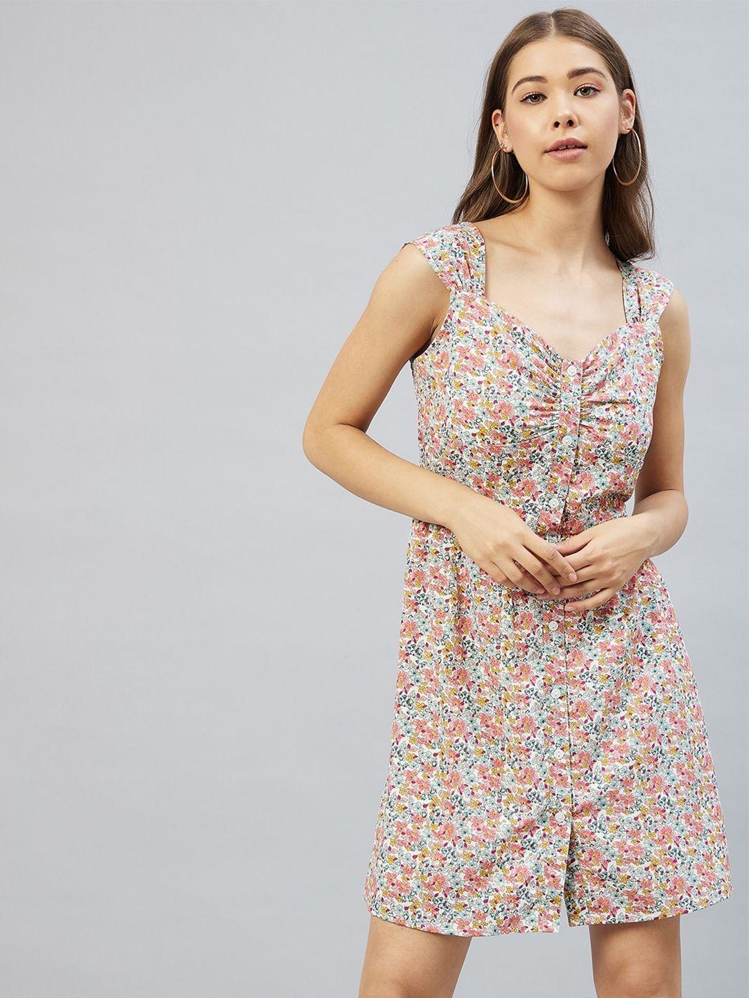 rare multicoloured floral sweetheart neck crepe a-line dress