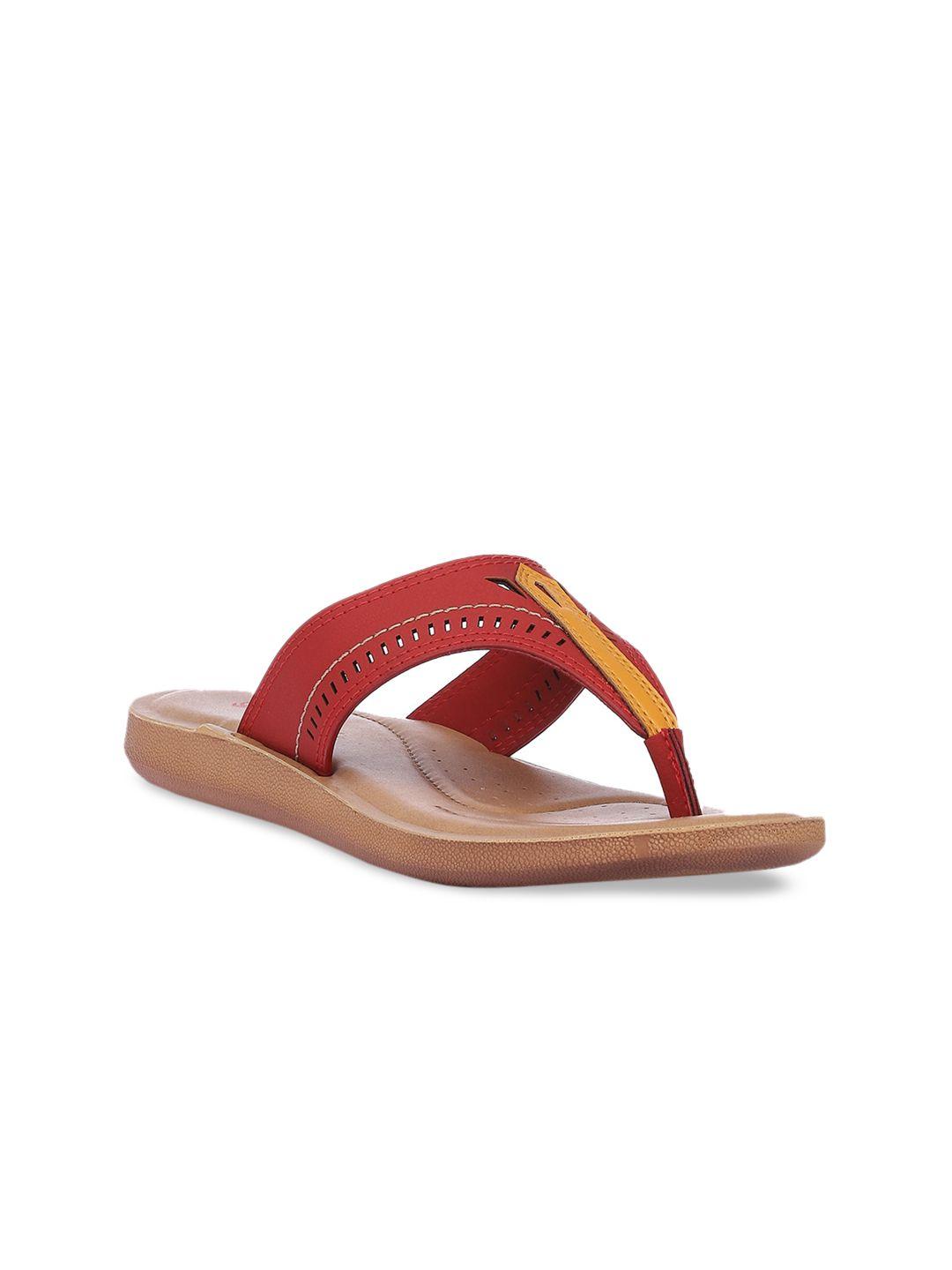 biba women red & orange t-strap flats with laser cuts