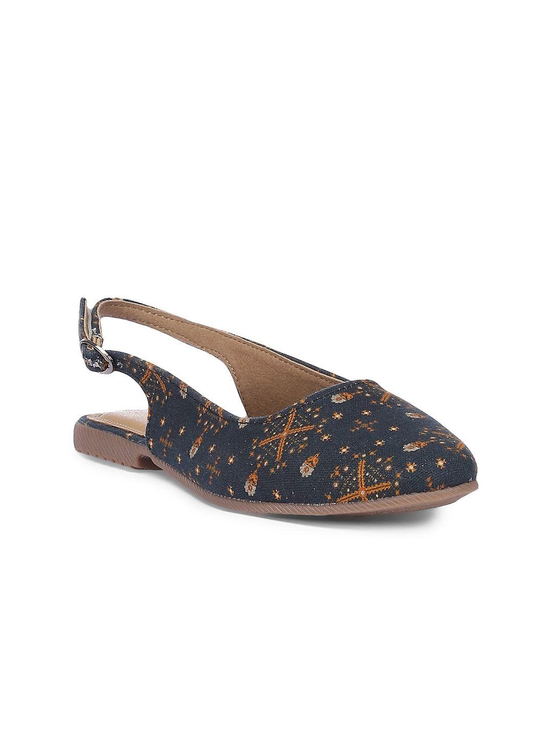 biba women blue printed mules with laser cuts flats