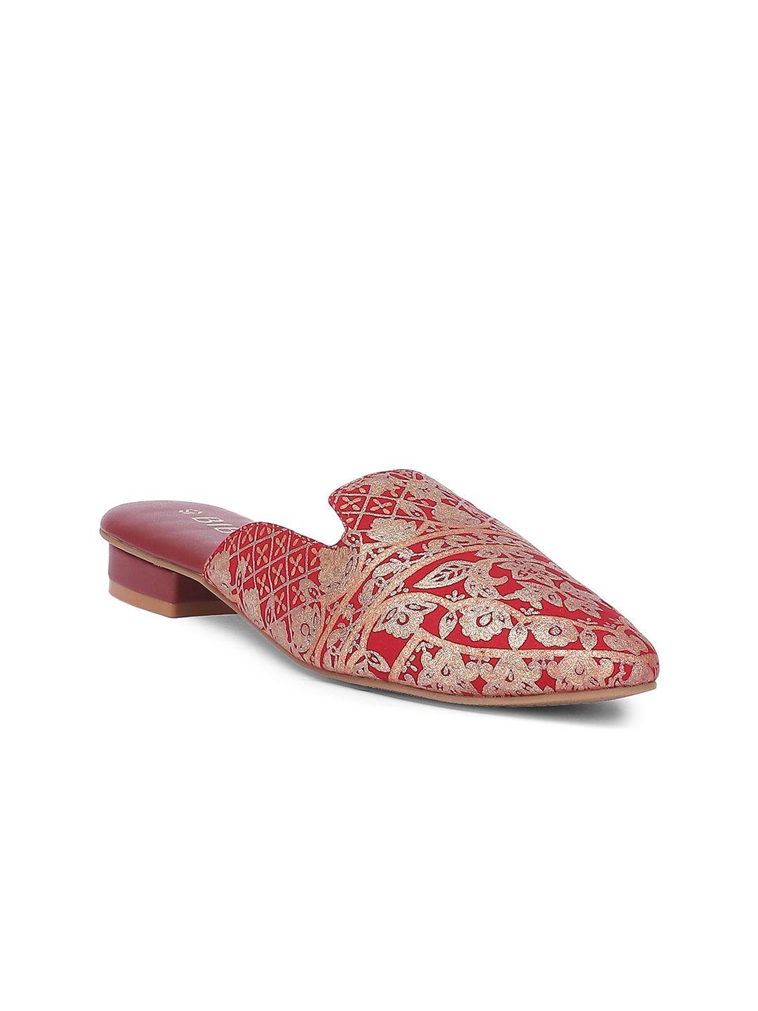 biba women maroon printed mules flats