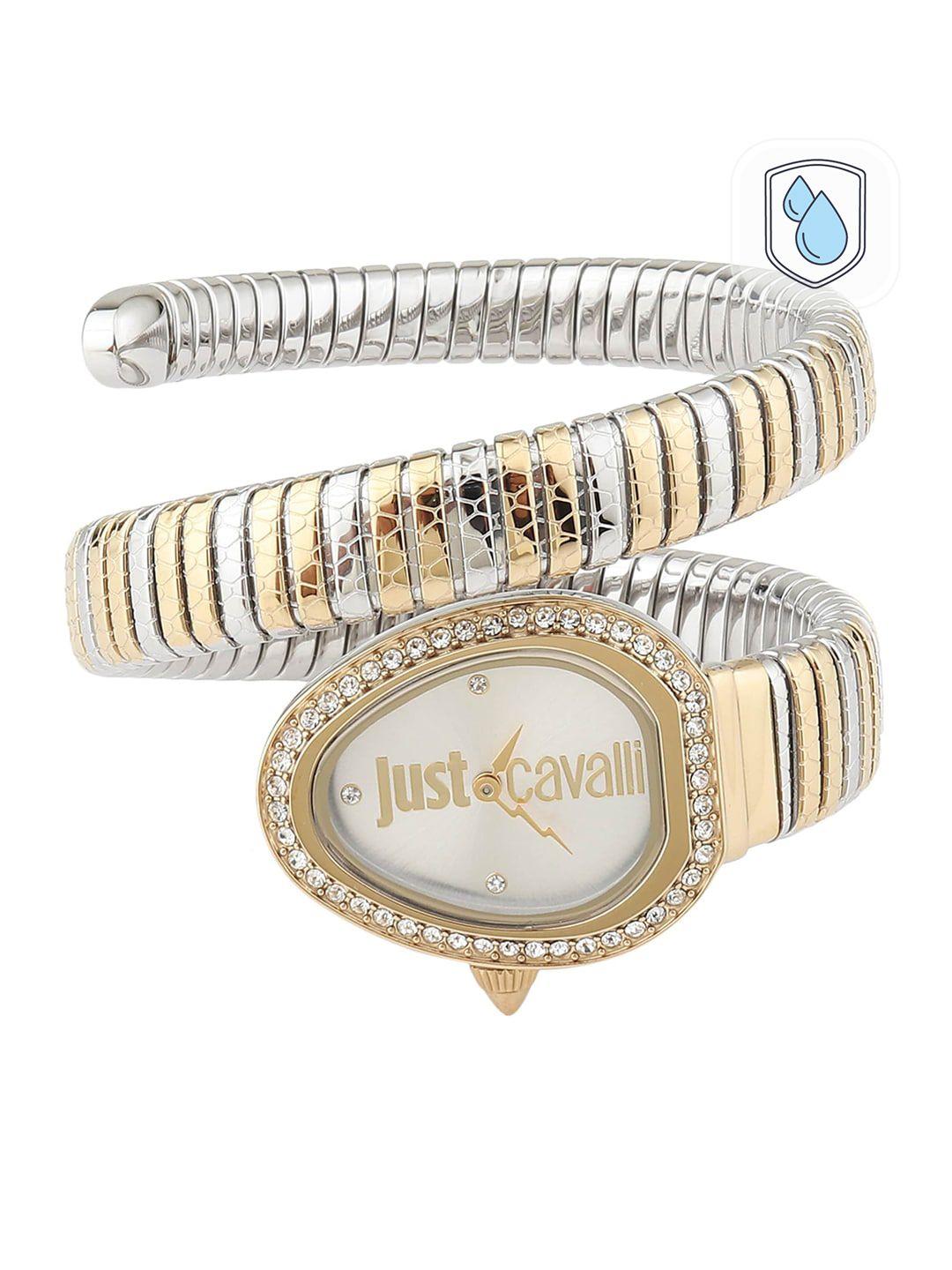 just cavalli women silver-toned brass dial & multicoloured stainless steel bracelet style straps analogue watch