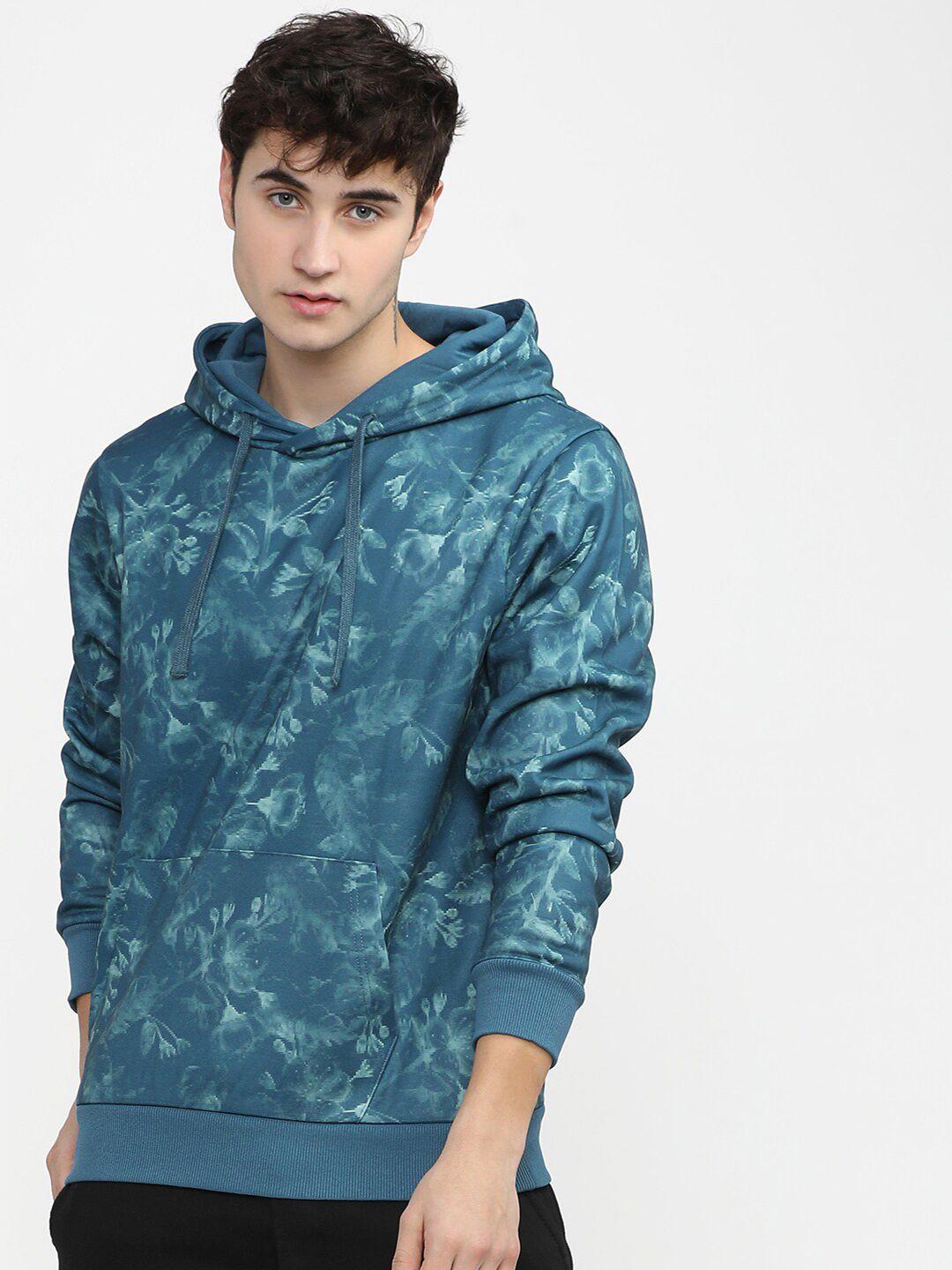 highlander men teal blue printed hooded sweatshirt