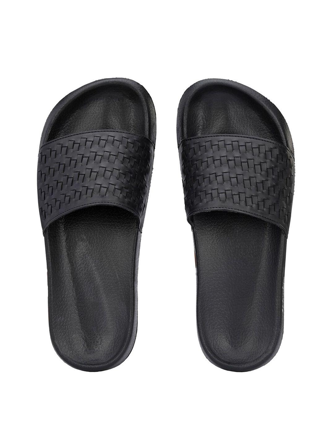 hirolas men black weave patterned sliders