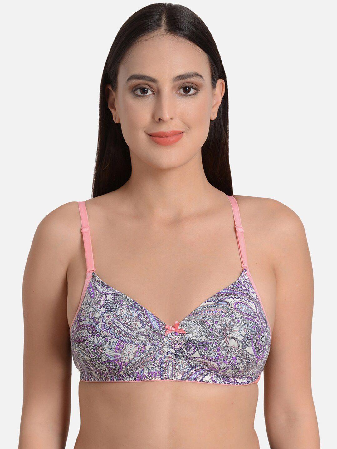 mod & shy purple & pink floral t-shirt bra lightly padded ms140m