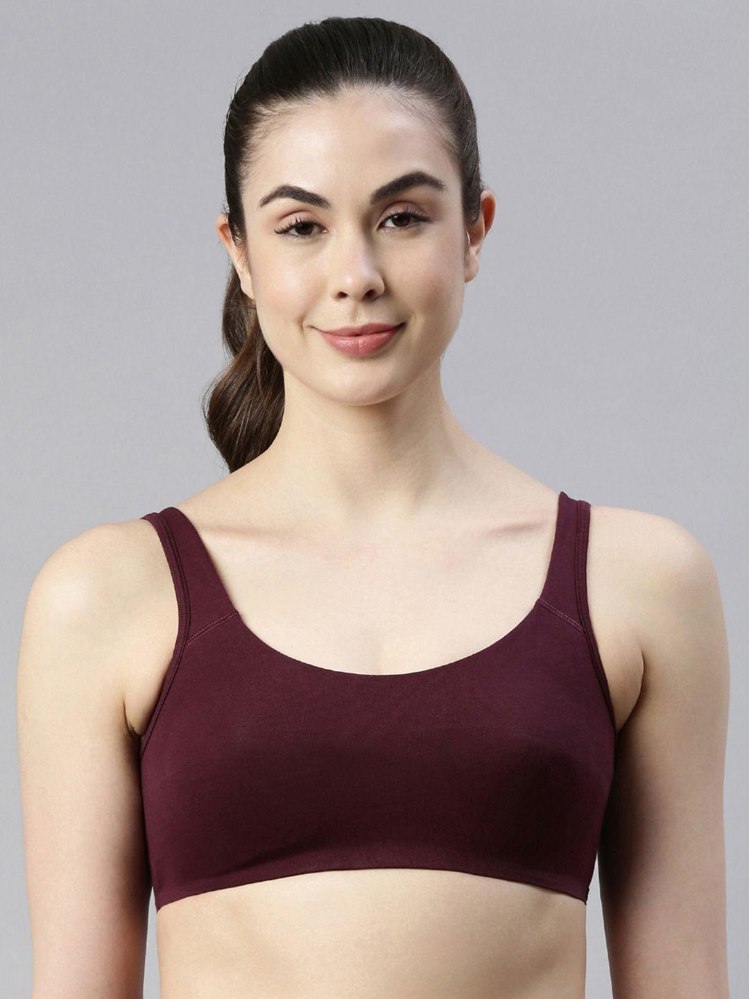 enamor women maroon non-wired non padded full coverage low impact slip on sports bra sb06