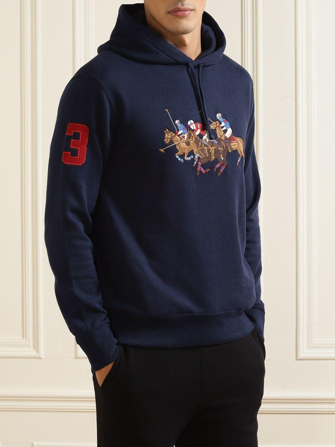 polo ralph lauren men navy blue printed hooded sweatshirt