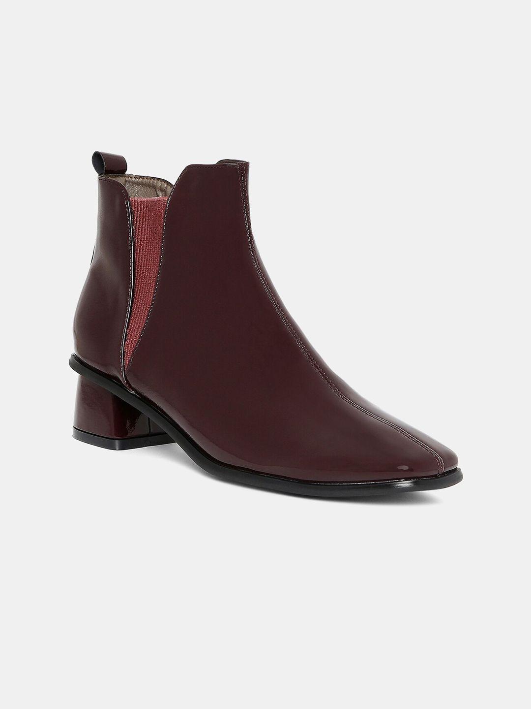 20dresses maroon high-top block heeled boots