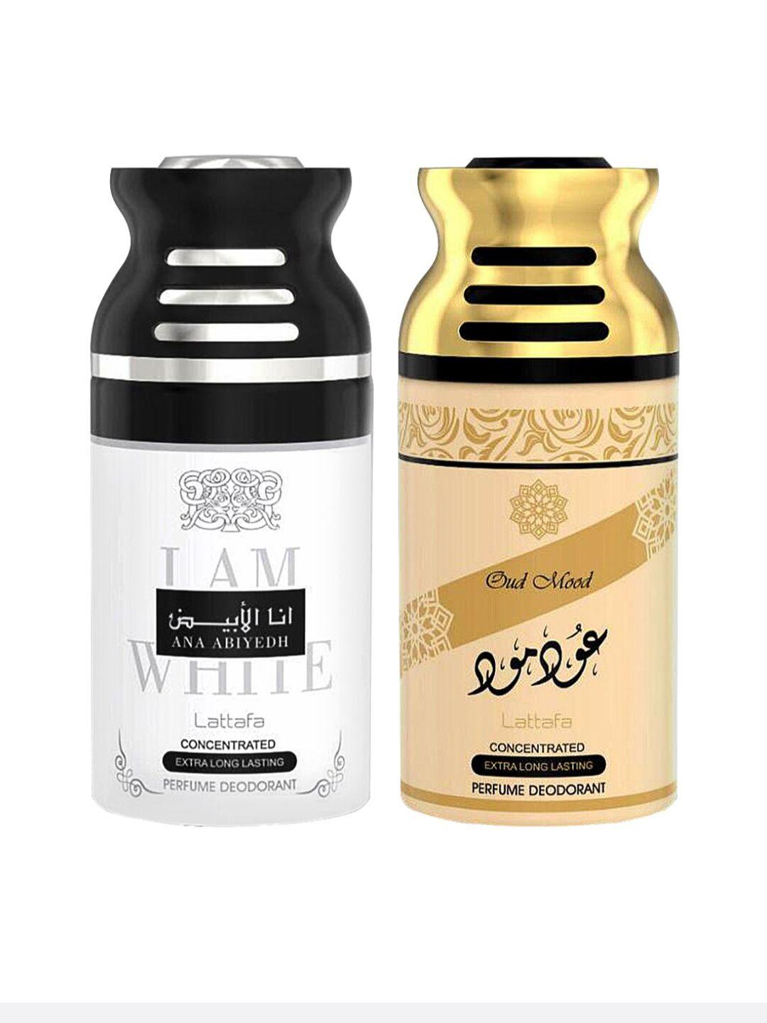 lattafa pack of 2 ana abhiyedh i am white & oud mood perfumed deodorant body spray