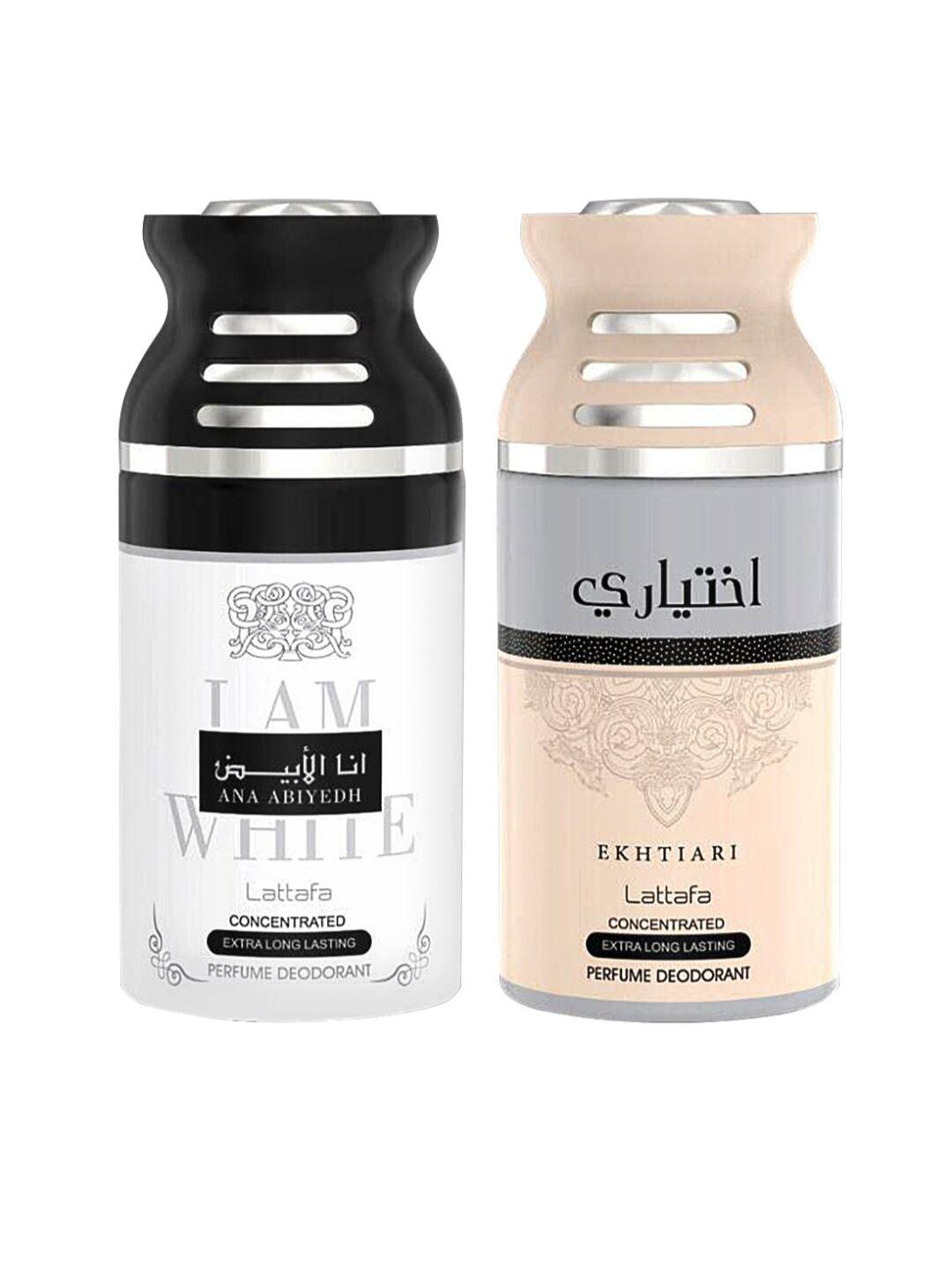 lattafa pack of 2 ana abhiyedh i am white & ekhtiari perfumed deodorant