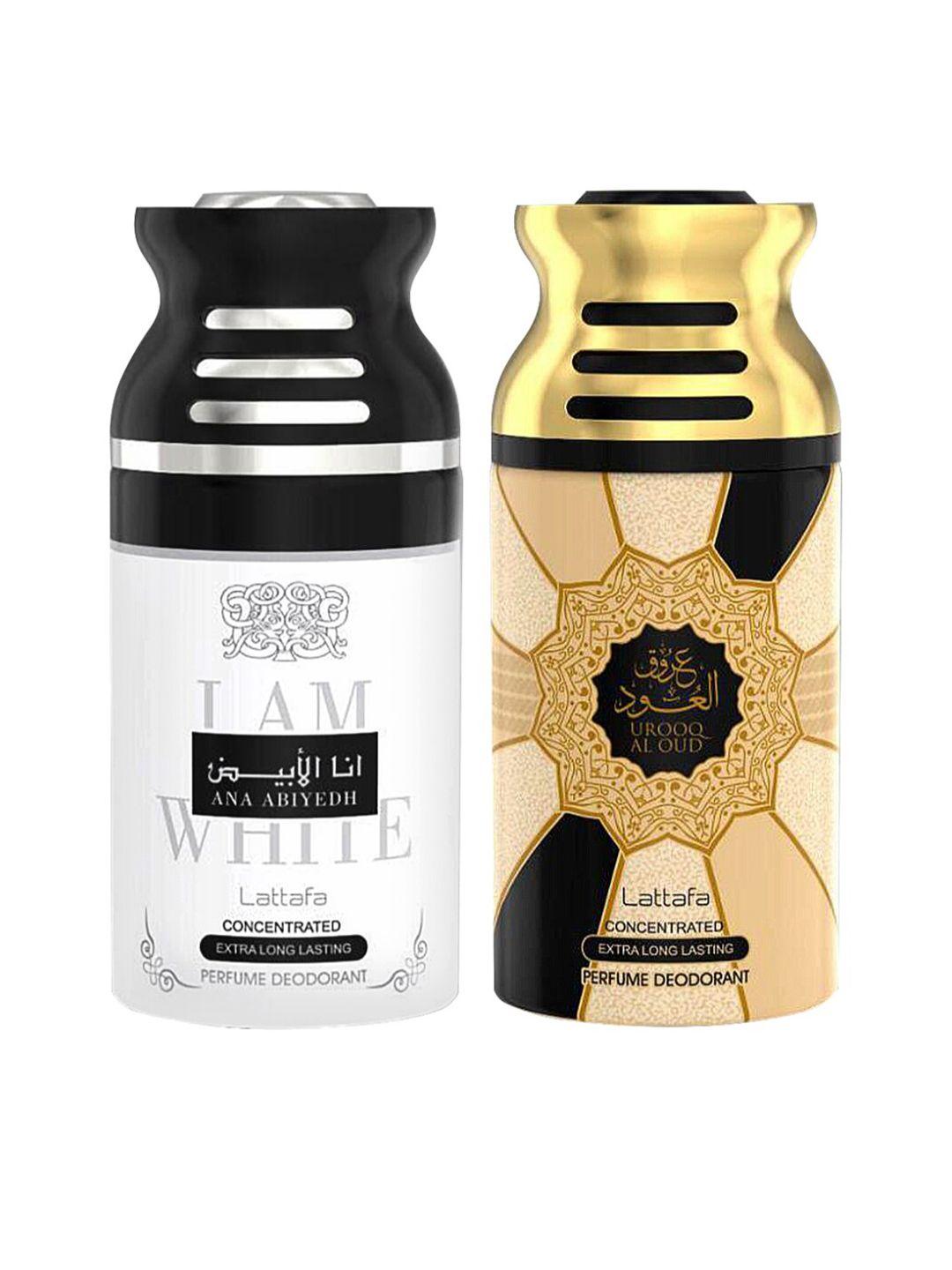 lattafa set of 2 ana abhiyedh i am white & urooq al oudh perfume deodorants 250 ml