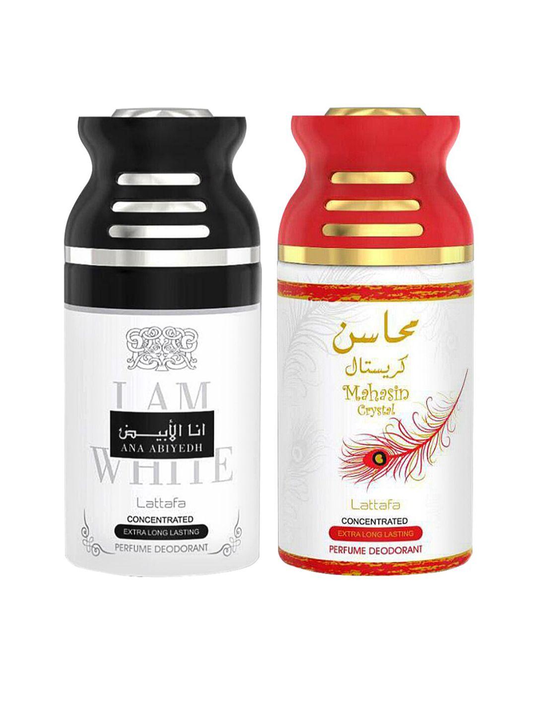 lattafa set of 2 ana abhiyedh i am white & mahasin crystal perfumed deodorant bodyspray