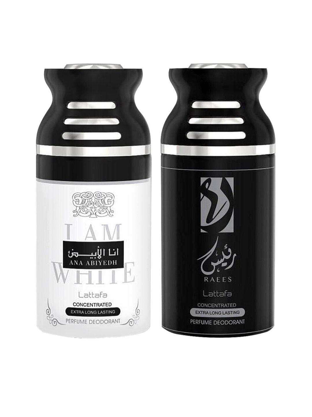 lattafa pack of 2  ana abhiyedh i am white & raees perfumed deodorant bodyspray-500ml