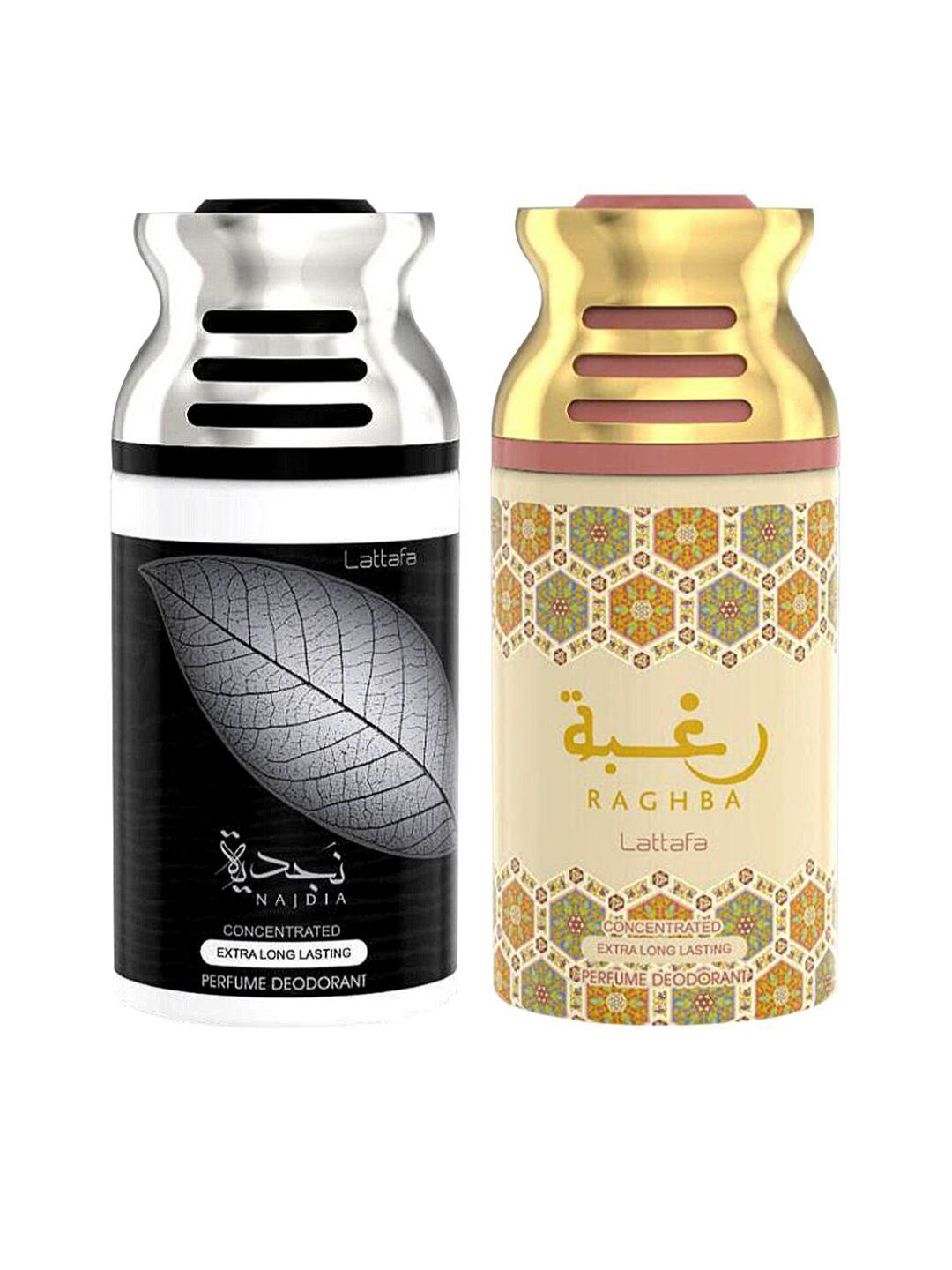 lattafa pack of 2 najdia & raghba oudh perfumed deodorant