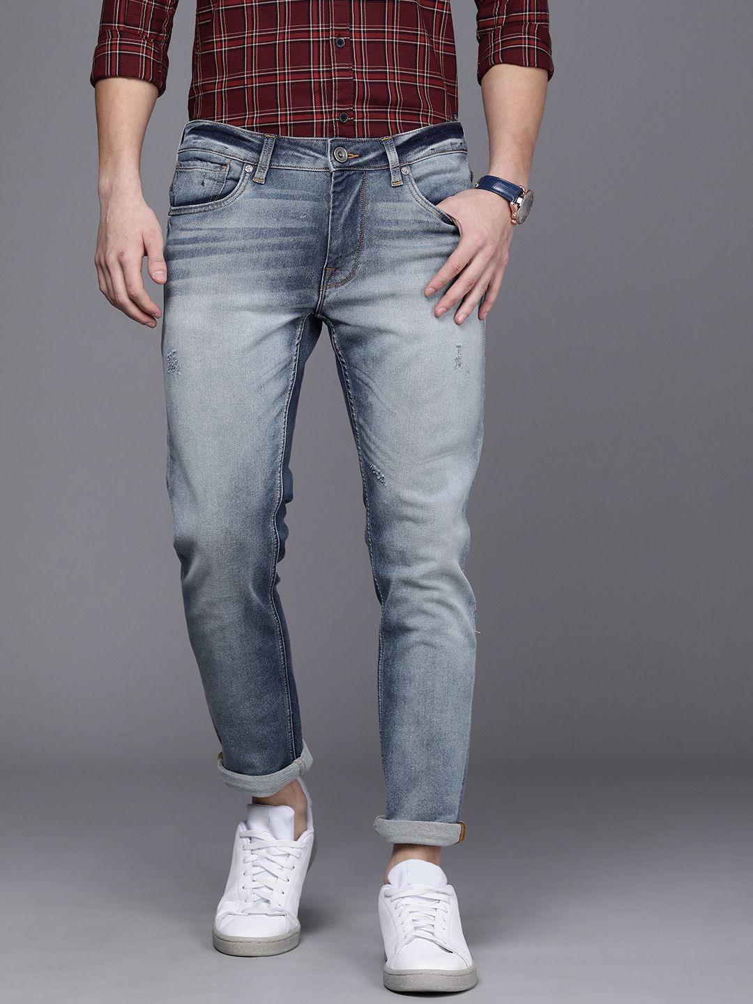 voi jeans men blue skinny fit low distress stretchable jeans