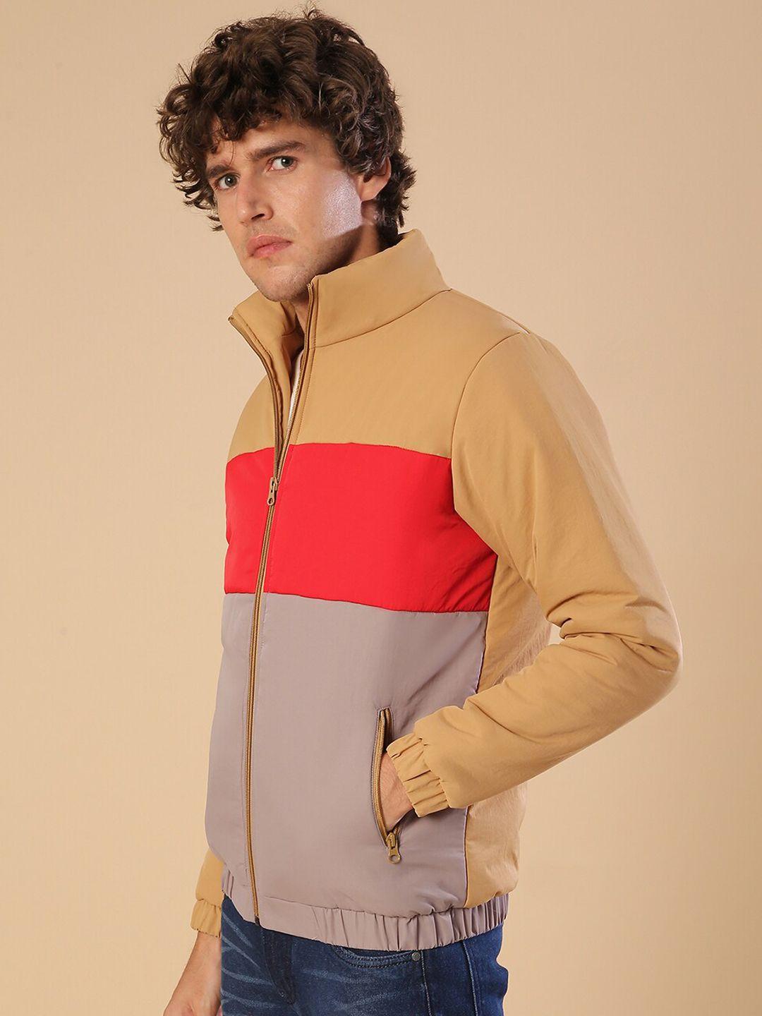 campus sutra men multicoloured colourblocked lightweight outdoor sporty jacket