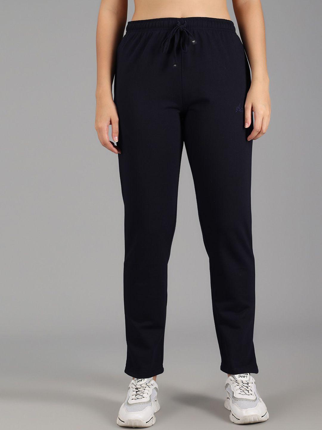 anti culture women navy blue solid cotton track pants