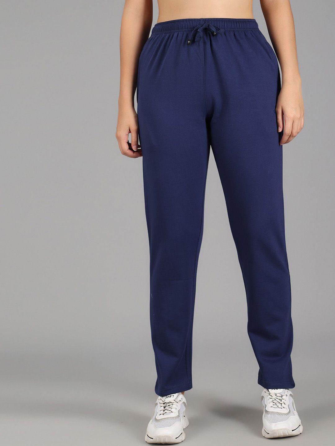 anti culture women blue solid cotton track pants