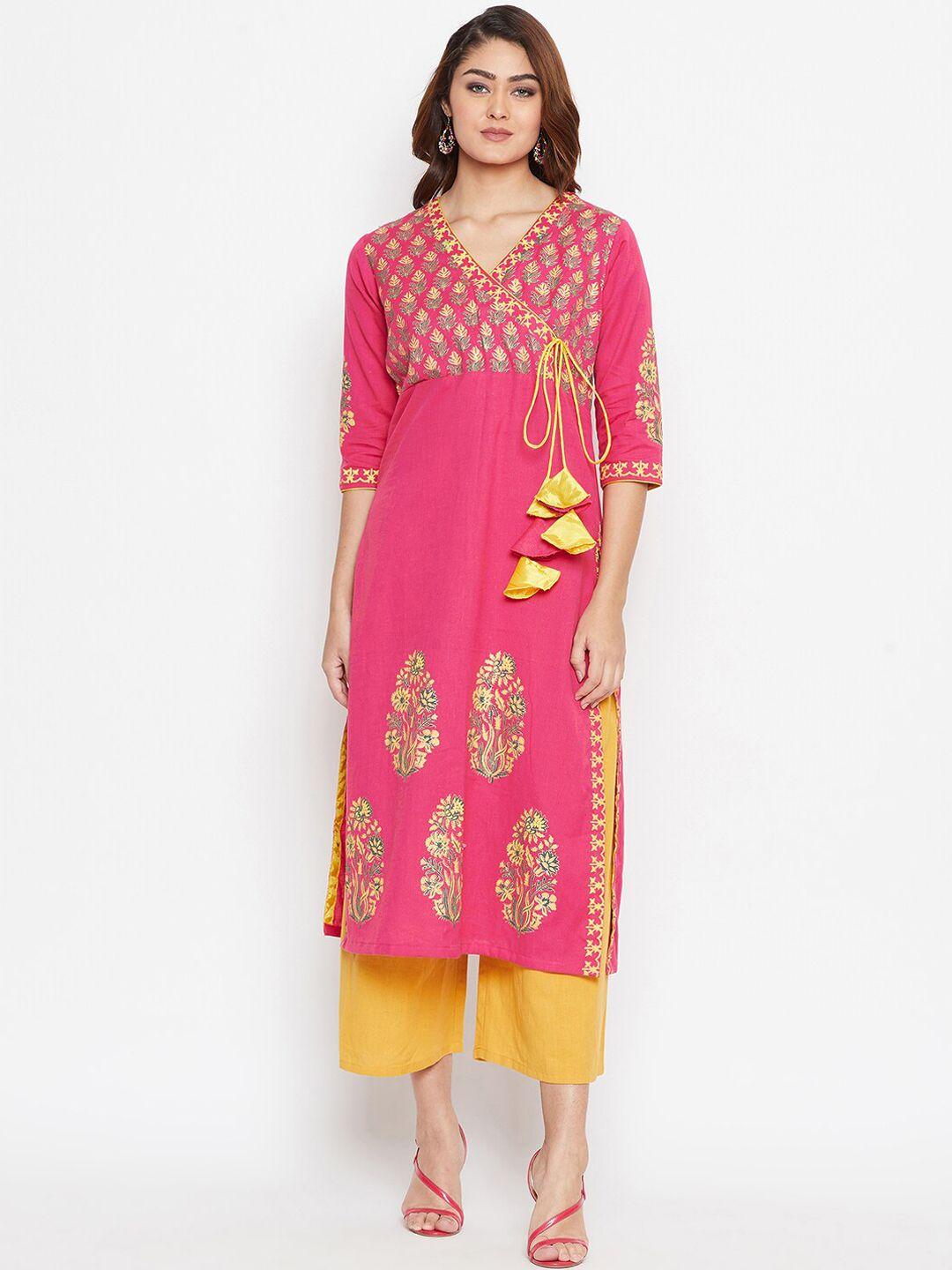 bitterlime women pink ethnic motifs printed kurta