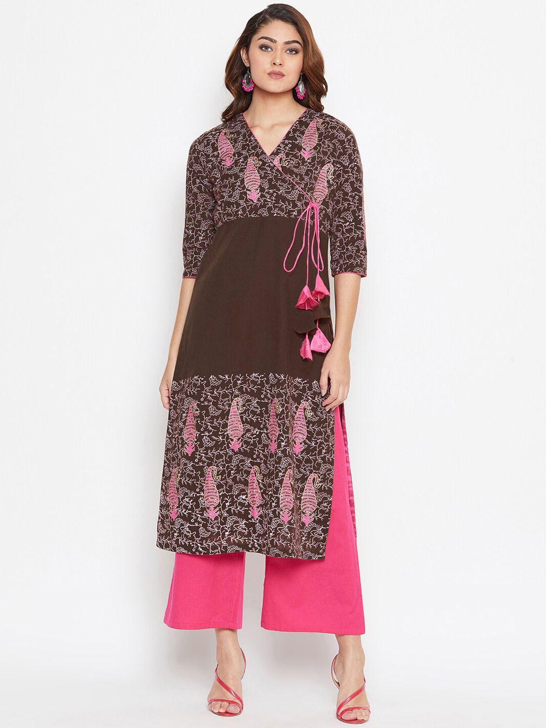 bitterlime women brown ethnic motifs printed cotton kurta