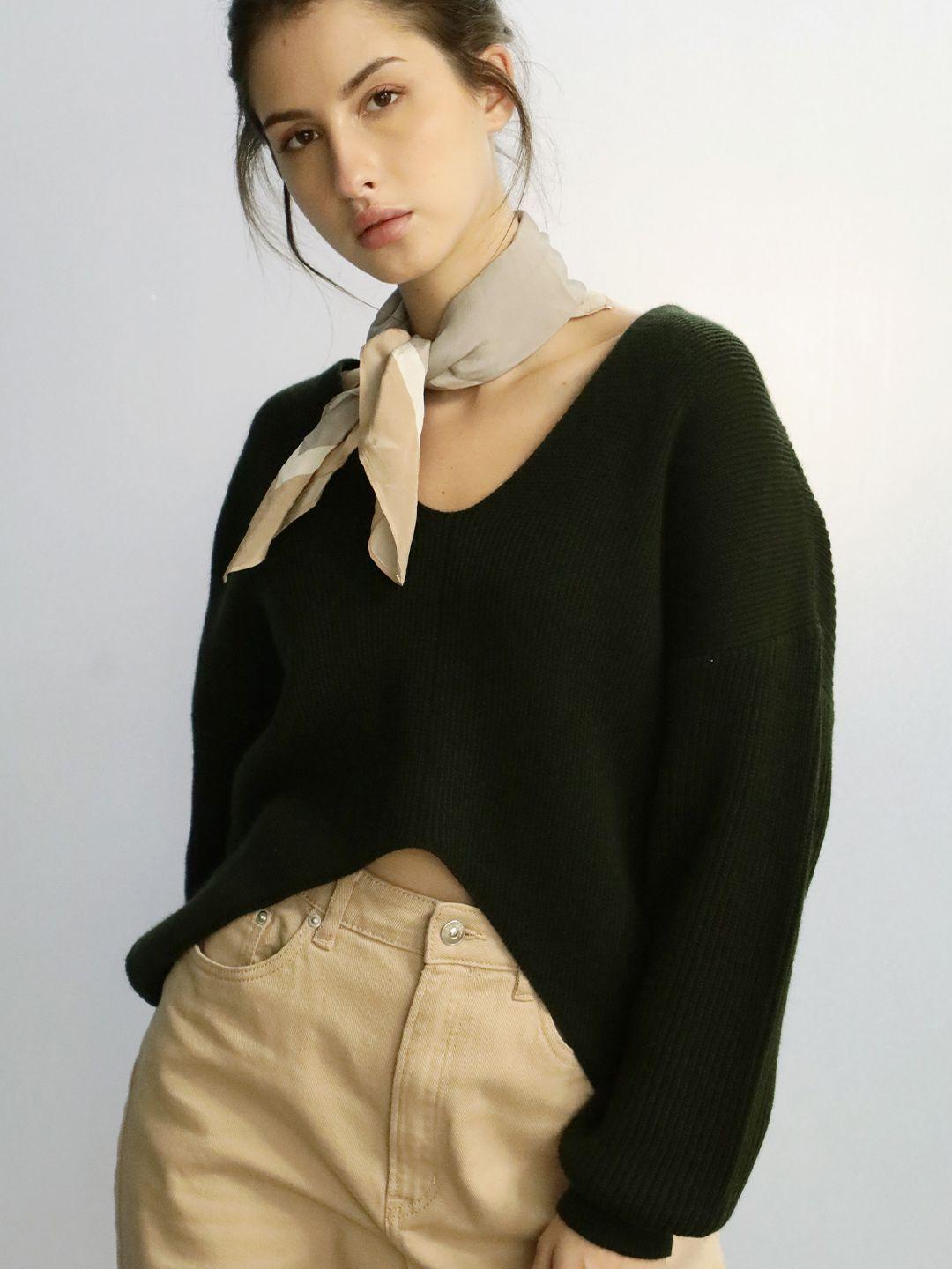 rareism women olive green crop pullover