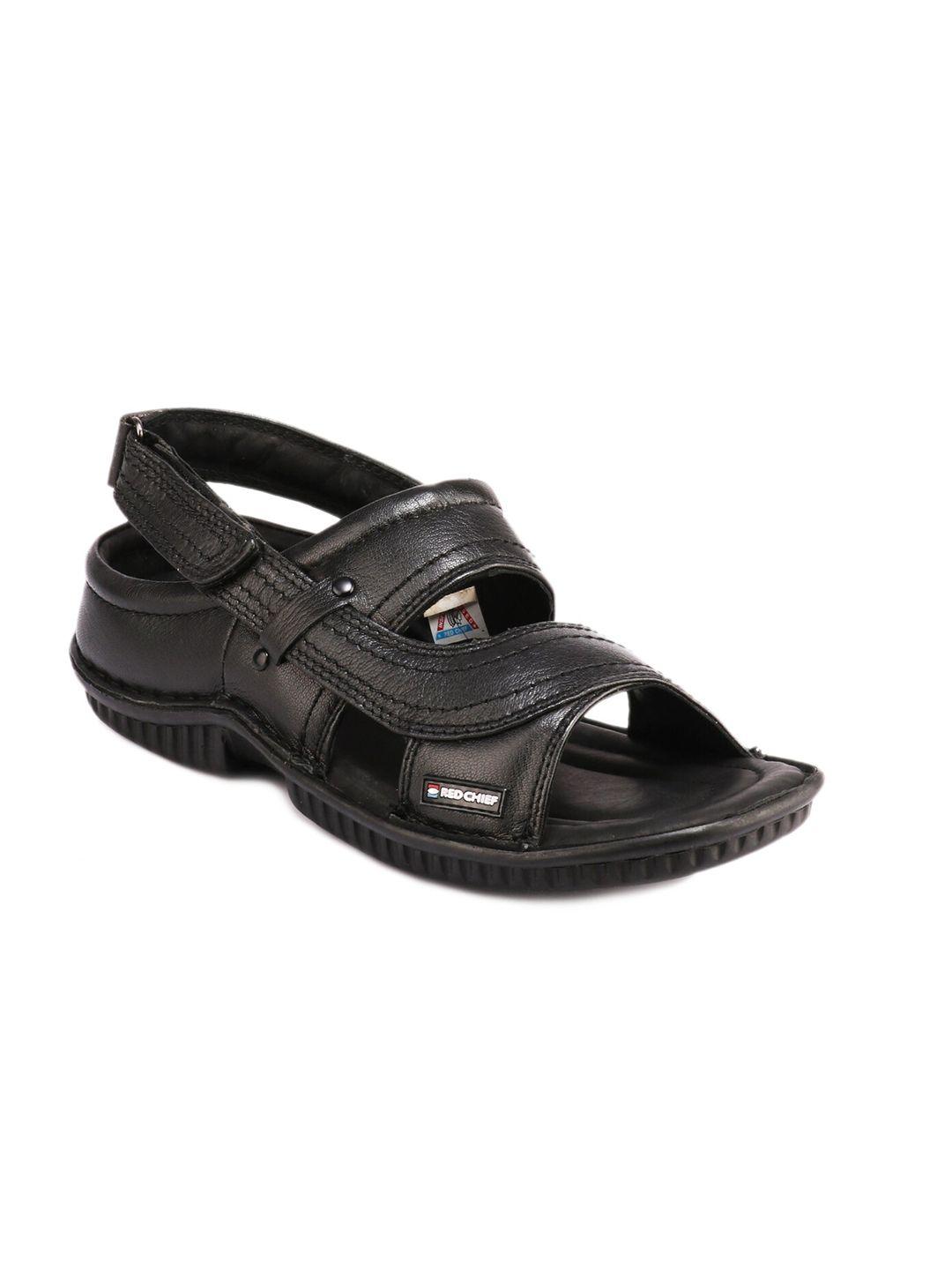 red chief men black leather comfort sandals