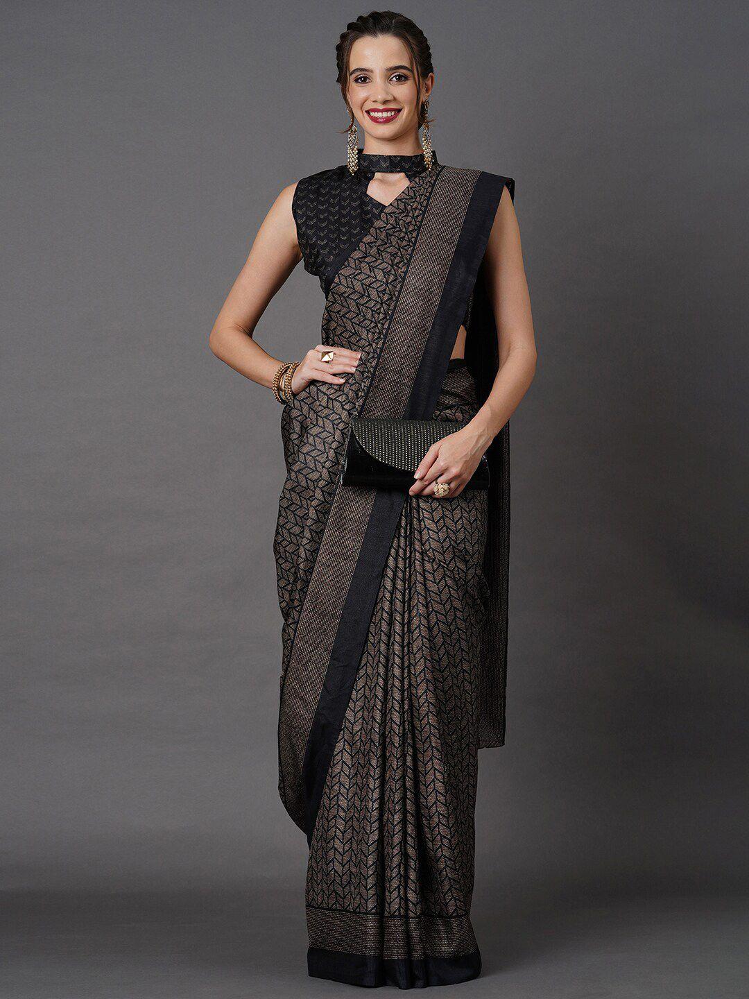 mitera black printed art silk saree