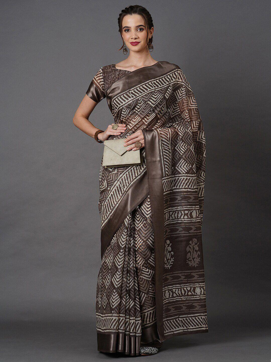 mitera brown & off white saree