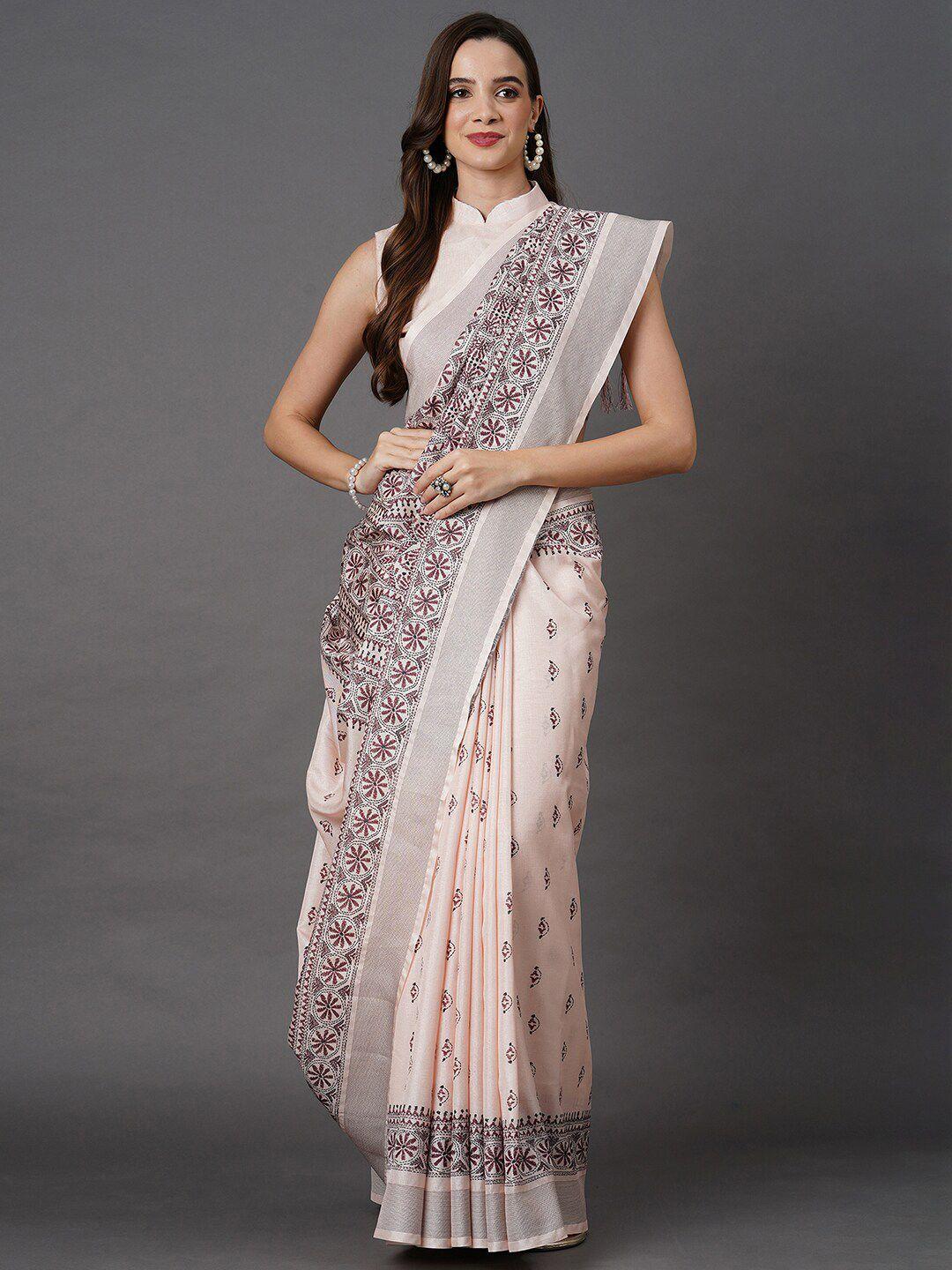 mitera beige & brown floral art silk saree