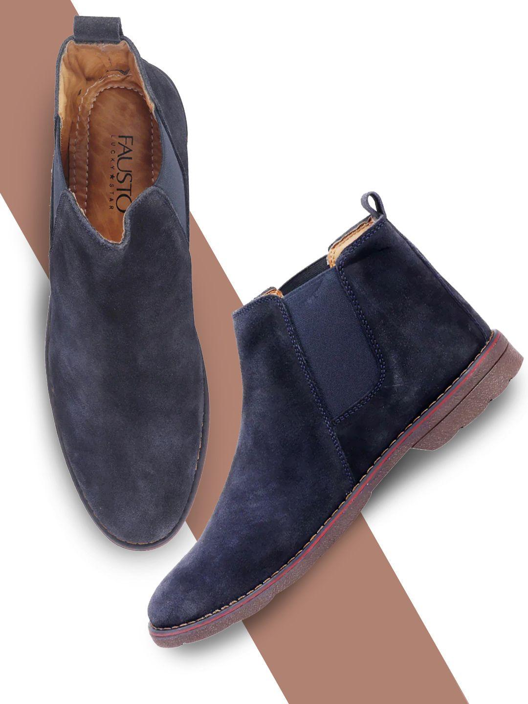 fausto men navy blue suede flat boots