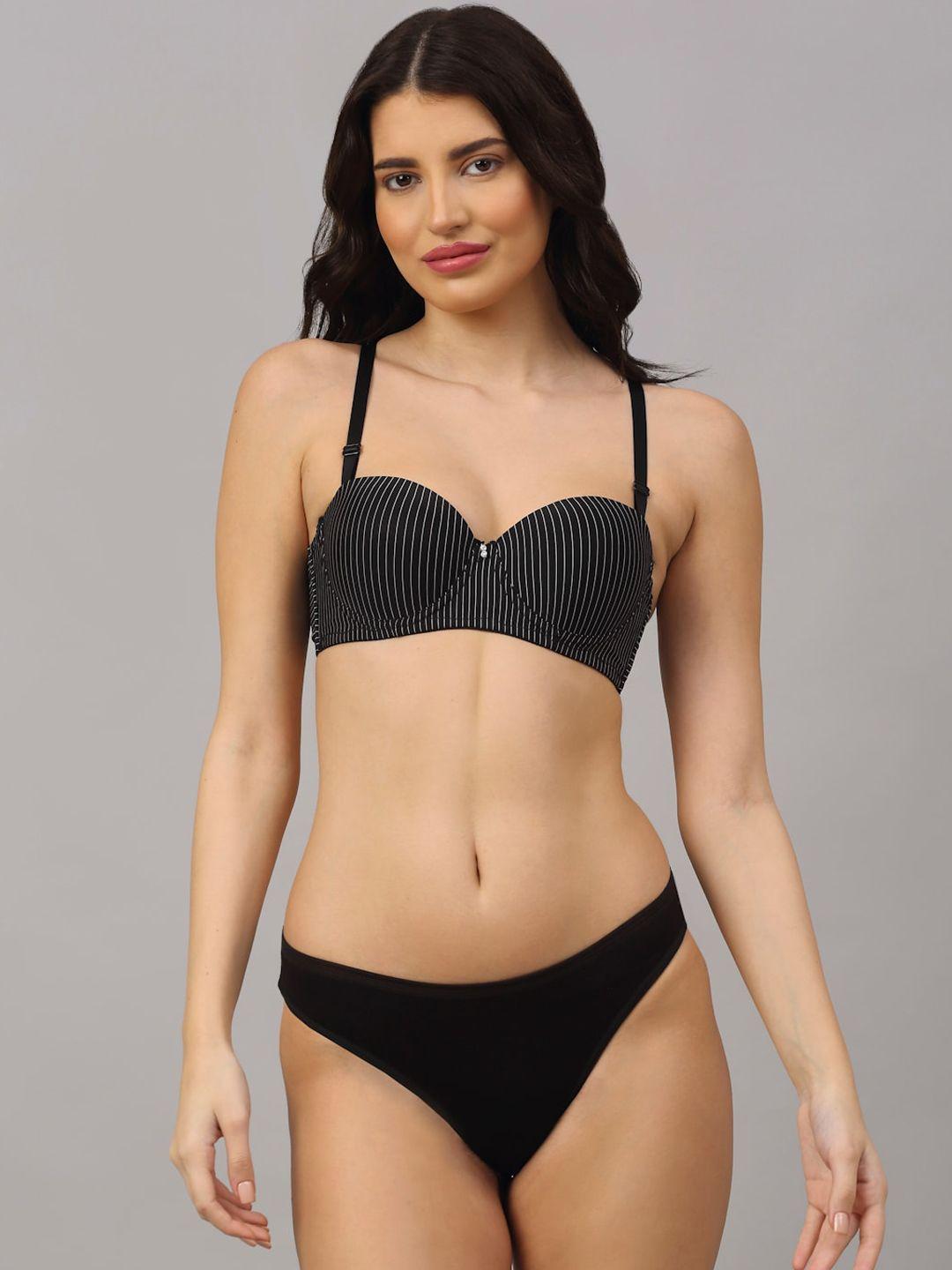 prettycat black striped pushup bikini set pc-set-5120a-blk-30b