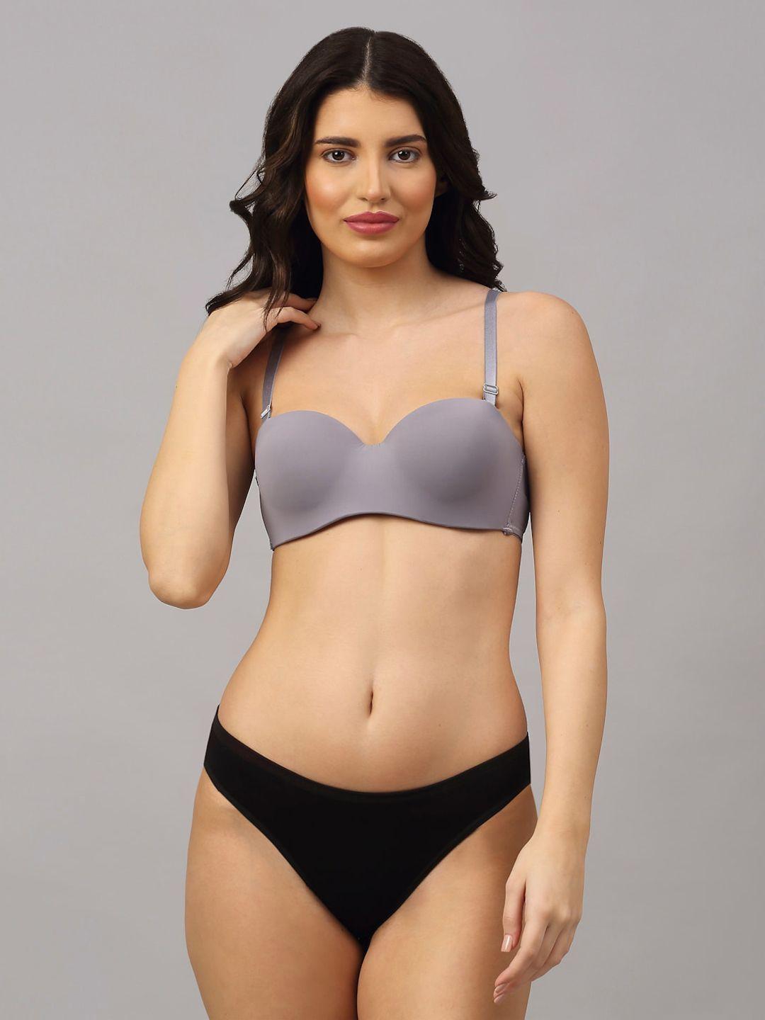 prettycat women grey & black solid bikini lingerie set pc-set-4006-gry-30b