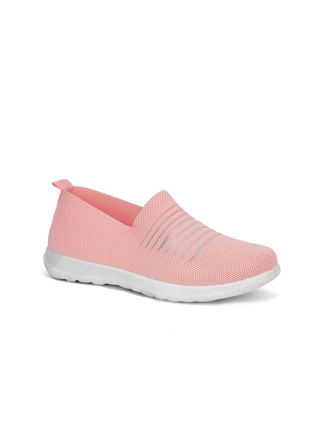 khadims women peach-coloured woven design slip-on sneakers