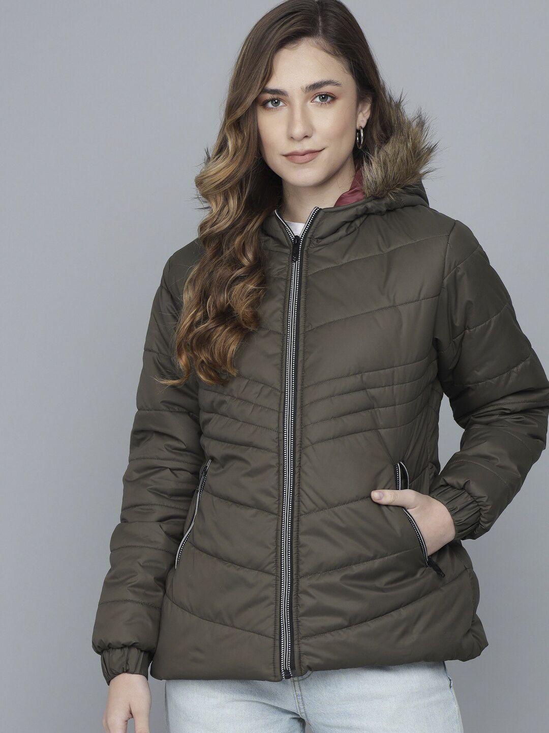 kotty women green lightweight padded jacket