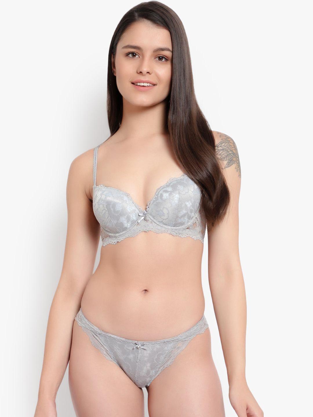 brachy women grey self design lingerie set