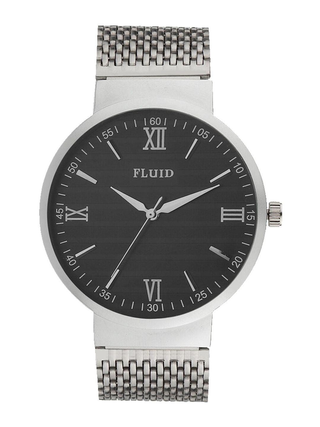 fluid men black dial & silver toned bracelet style straps analogue watch fl-811g-bk01