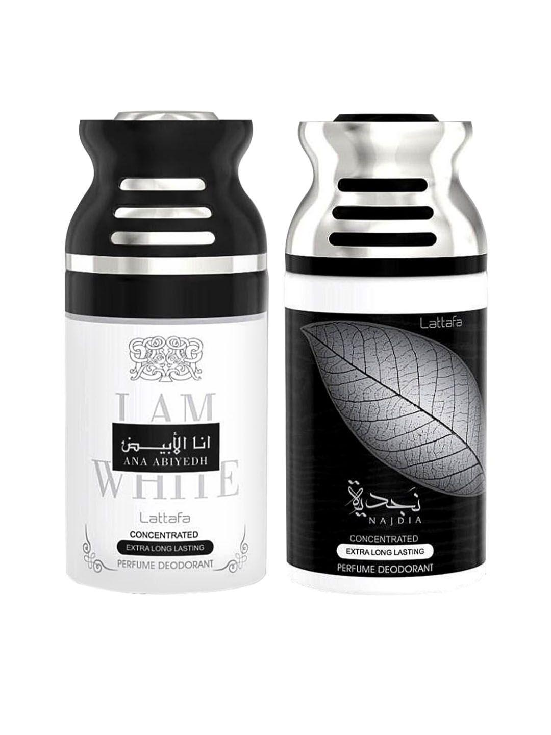 lattafa pack of 2 ana abhiyedh i am white & najdia perfumed deodorant body spray 250ml