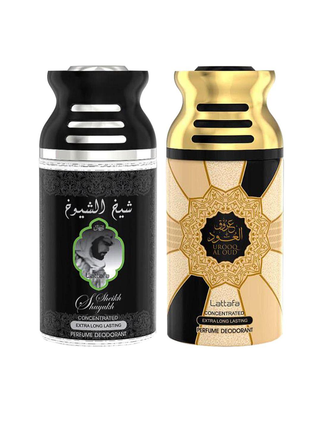 lattafa unisex pack of 2 sheik al suyukh & urooq al oudh perfumed deodorant 250ml