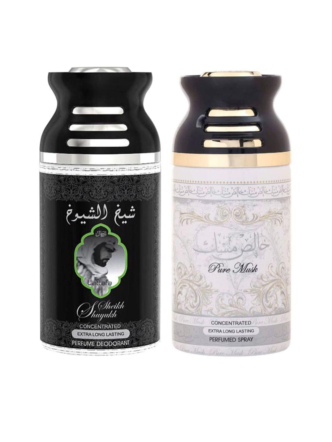 lattafa pack of 2 sheik al suyukh & pure musk perfumed deodorant body spray