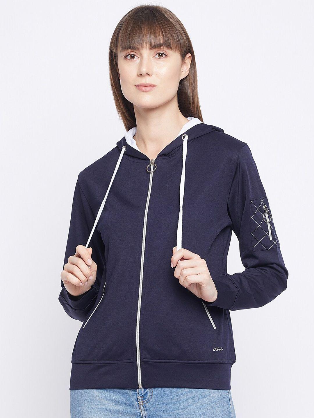 adobe women navy blue hoodie sweatshirt