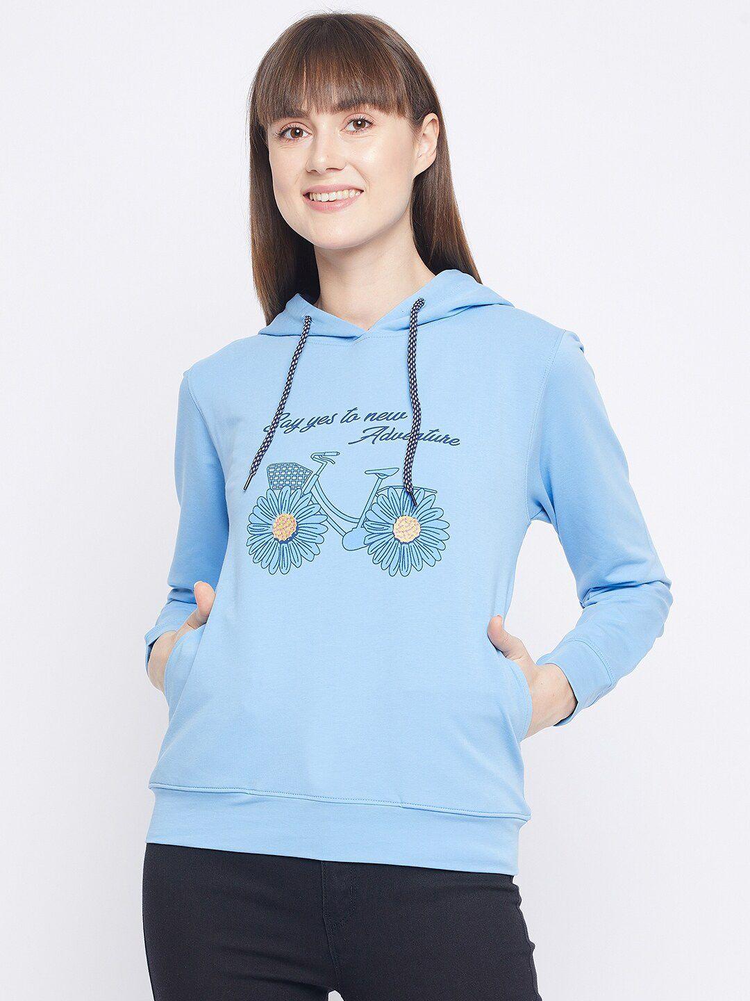 adobe women blue printed hooded sweatshirt