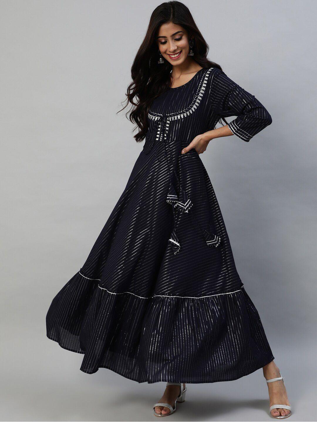 anubhutee navy blue striped ethnic maxi dress