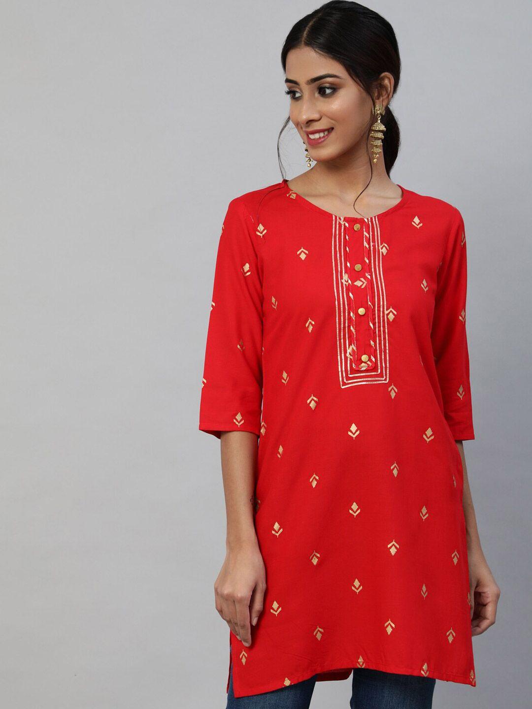 anubhutee red ethnic motifs printed gotta patti gotta patti kurti