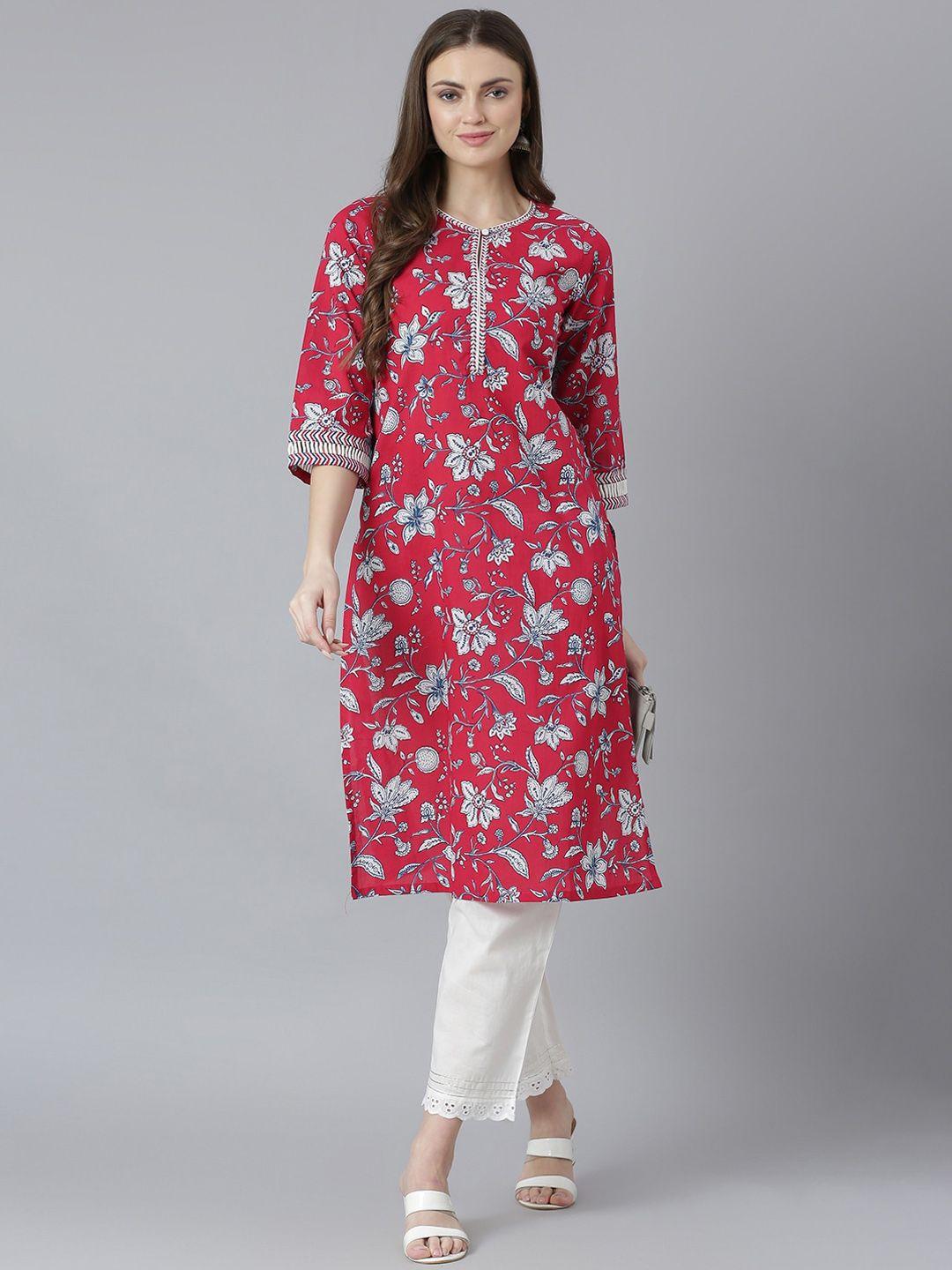 qomn women pink printed kurta