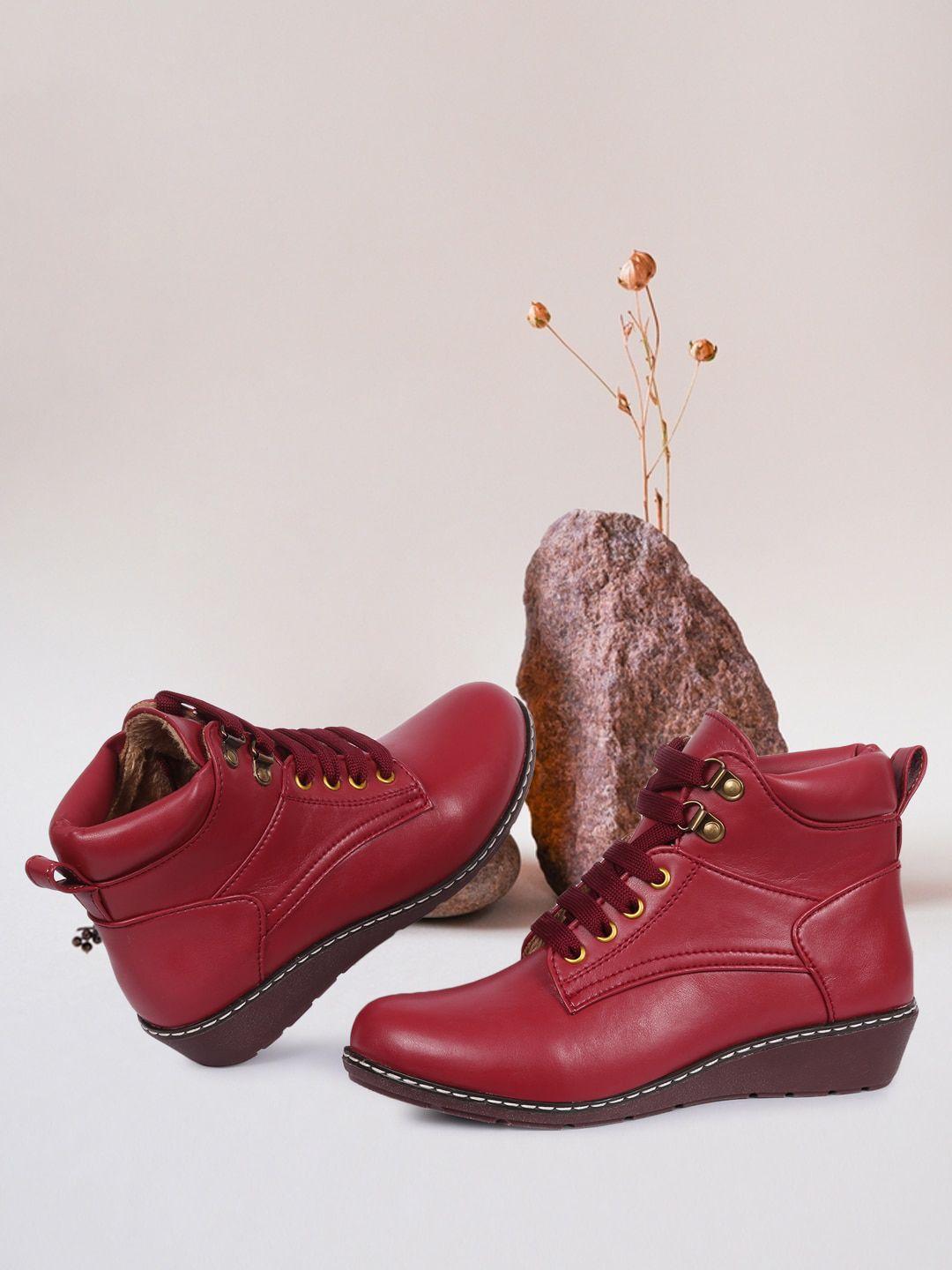 twin toes maroon wedge heeled boots