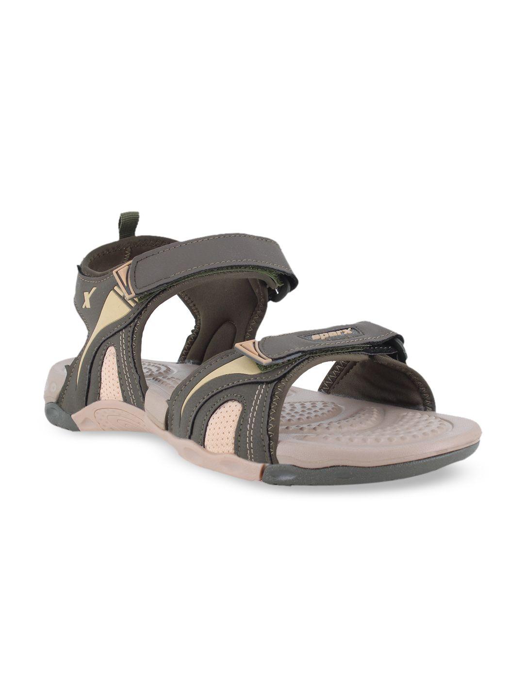 sparx men olive-green & beige solid floater sandals