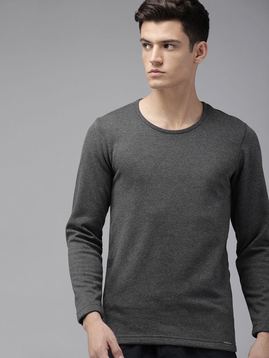 van heusen men charcoal grey solid warmtech full sleeve extra warm thermal top