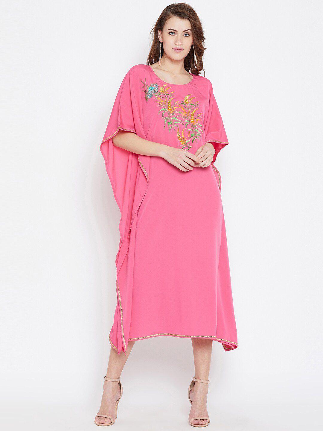 bitterlime women pink crepe kaftan midi dress