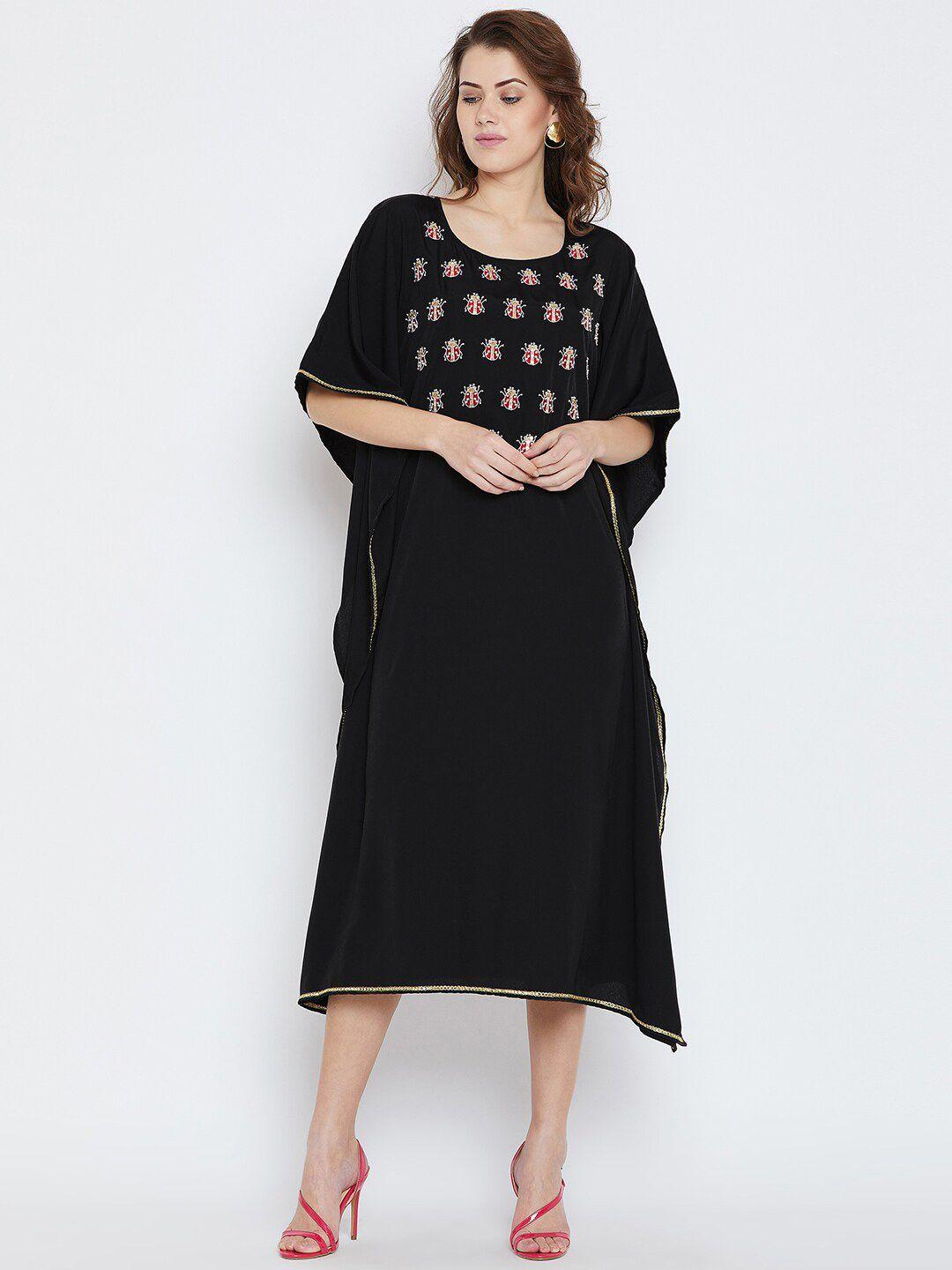 bitterlime woman black ladybug crepe kaftan midi dress