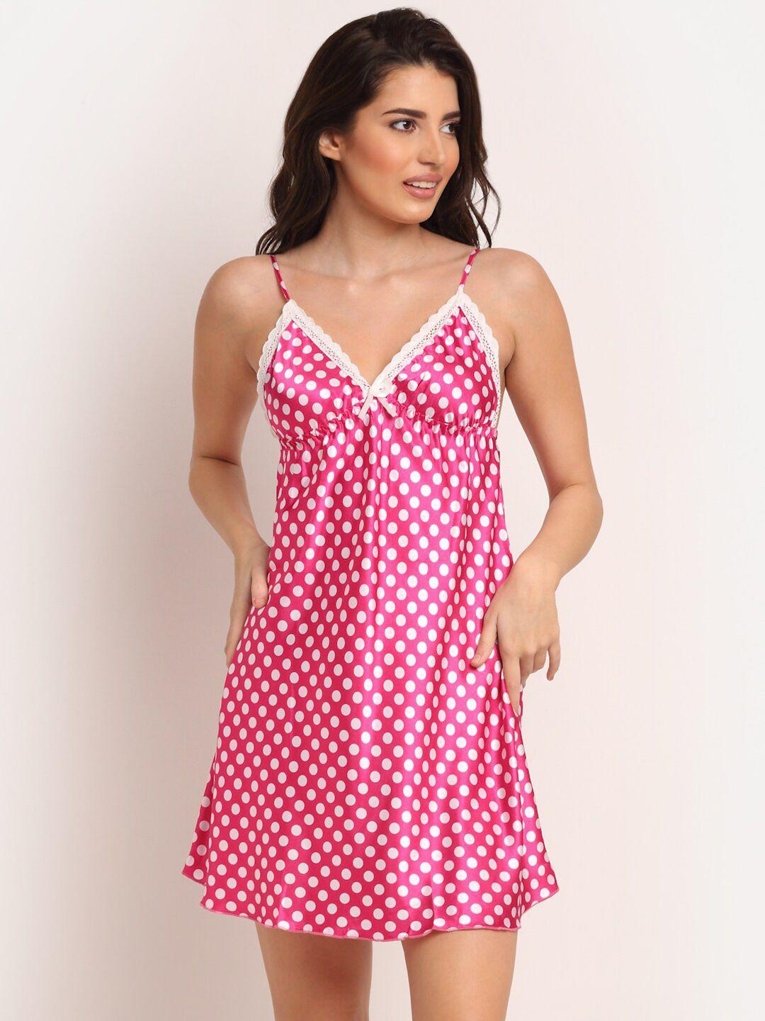 laceandme pink & white satin printed baby doll